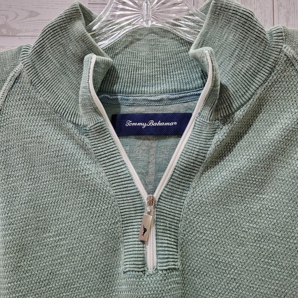 Tommy Bahamas 1/4 Zip Pullover Sweater Men's Large Sage Green Mock Neck Textured